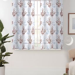 Lunar Days White & Brown 2 Pieces Floral Sheer Window Curtains-1
