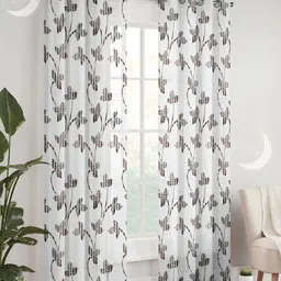 Lunar Days Brown & White 2Pcs Floral Sheer Window Curtain-22