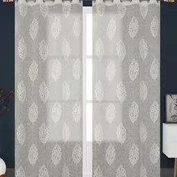 Aura Cream 2 Pieces Floral Sheer Window Curtains-image-97
