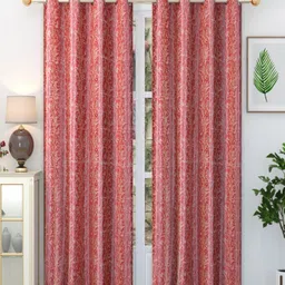 Aura Red & Orange 2 Pieces Floral Printed Door Curtain-18