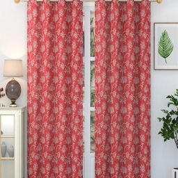 Aura Red & White 2 Pieces Floral Printed Long Door Curtain-image-25