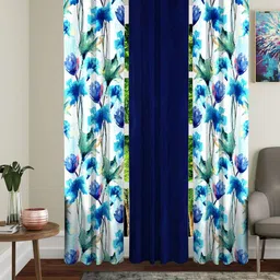 Home Sizzler Blue & White Set of 3 Floral Door Curtain-image-59