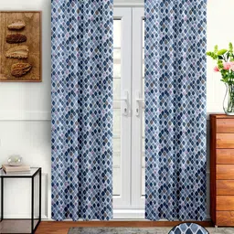 Aura Navy Blue & White 2Pcs Abstract Regular Door Curtain-image-91