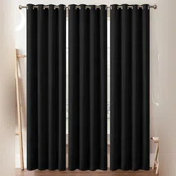 Lunar Days Grey 3 Pieces Solid Black Out Window Curtain-image-22