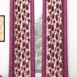 Story@home 2 Pieces Purple & Beige Floral Door Curtains-35