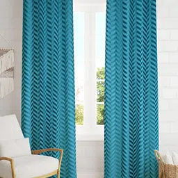 RIDHAAN Blue 2 Pieces Zig Zag Embellished Room Darkening Door Curtain-20