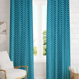 RIDHAAN Blue 2 Pieces Zig Zag Embellished Room Darkening Long Door Curtain-19