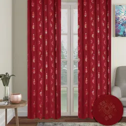 Cortina Red & Gold-Toned 2 Pieces Ethnic Motifs Black Out Door Curtains-image-53