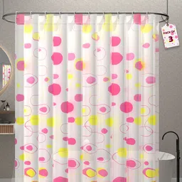 Kuber Industries 3-Pcs White & Pink Durable Shower Curtains-54