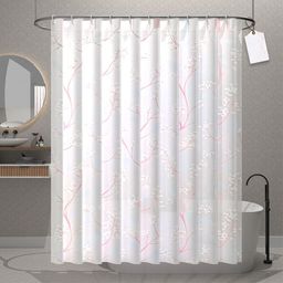 Kuber Industries 3-Pcs White & Pink Durable Shower Curtains-11
