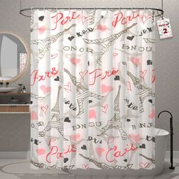 Kuber Industries 2-Pcs Pink & White Durable Shower Curtains-89