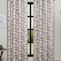 Aura Brown & Cream-Coloured Set of 2 Floral Room Darkening Long Door Curtain-17