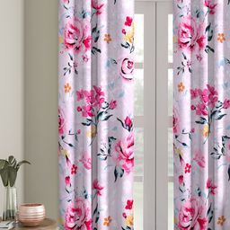 Aura Pink & Yellow 2 Pieces Floral Room Darkening Door Curtains-image-81