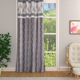 Aura Grey & White Floral Room Darkening Long Door Curtain-image-19