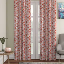 Aura Orange & Grey Set of 2 Floral Room Darkening Long Door Curtain-4