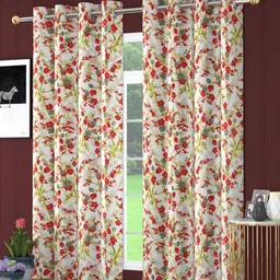 RIDHAAN Red & White Set of 2 Floral Room Darkening Door Curtain-10