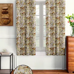 Cortina Beige & White Pack Of 2 Floral Window Curtains-5