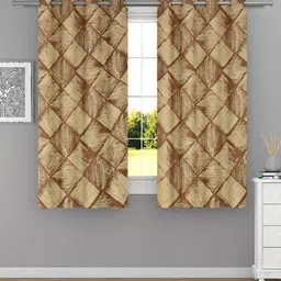 Raymond Home Brown & Beige 2 Pcs Geometric Woven Design Window Curtains-9
