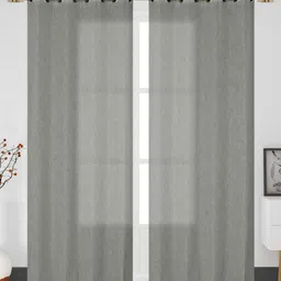AaHo Decor Grey 2 Pieces Cotton Linen Sheer Window Curtains-26