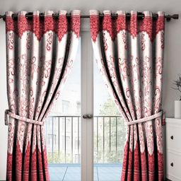 Home Sizzler Maroon & Off-White Set of 2 Door Curtains-4