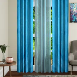 Home Sizzler Turquoise Blue Set of 3 Door Curtains-picture-5