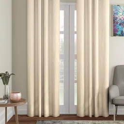 Cortina Set of 2 Beige Embossed Leaf Print Polyester Long Door Curtains-1