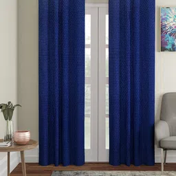 Cortina Navy Blue Set of 2 Polka dots Embossed Plain Polyester Long Door Curtains-51
