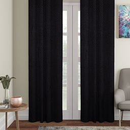 Cortina Black Set of 2 Polka dots Embossed Plain Long Door Curtains-20