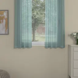ROSARA HOME Chloe Turquoise Blue 2 Pieces Striped Sheer Window Curtains-image-34