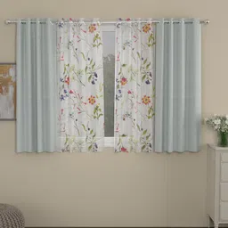 ROSARA HOME Grey & Off-White Set of 4 Regular & Sheer Window Curtains image 1