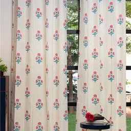 URBAN SPACE White & Pink 2 Pieces Floral Printed Door Curtains-26