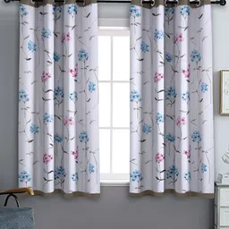 Cortina White & Blue 2 Pieces Floral Black Out reversible eyelet Window Curtains-image-16