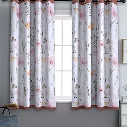 Cortina White & Pink 2 Pieces Floral Black Out reversible eyelet Window Curtains-image-60