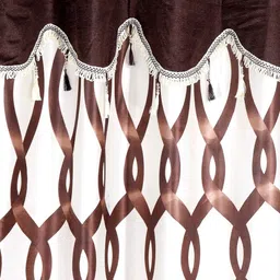 Cortina Brown & White Set of 2 Fancy Valance Abstract Printed Long Door Curtains image 5