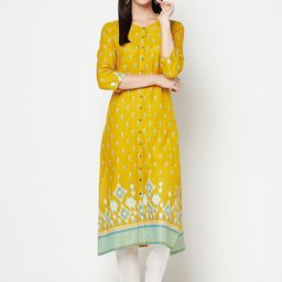 Cantabil Women Mustard Yellow Floral Printed Kurta-image-68