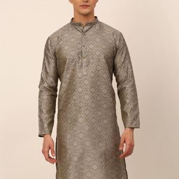 Jompers Men Grey Geometric Jacquard Kurta-39