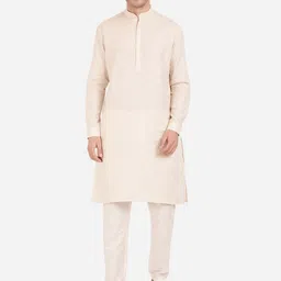Modi Kurta Men Plus Size Beige Solid Cotton Kurta-4
