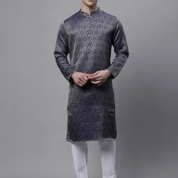Jompers Ethnic Motif Woven Design Mandarin Collar Jacquard Kurta-image-12