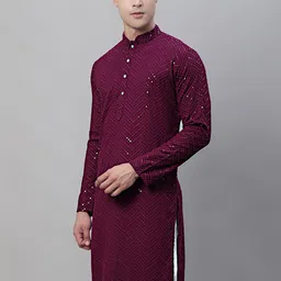 Jompers Ethnic Motif Embroidered Mandarin Collar Sequinned Pure Cotton Kurta-image-2