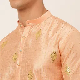 Jompers Men Peach-Coloured Thread Work Kurta image 2