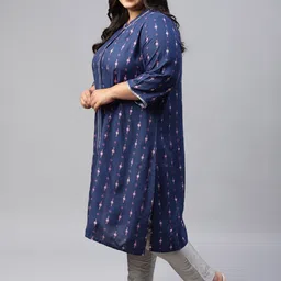 AURELIA Plus Size Ethnic Motif Printed Band Collar Kurta image 5