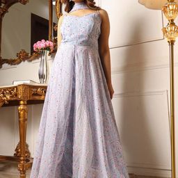 KALINI Floral Printed High Slit A-Line Kurta with Trousers & Dupatta-26
