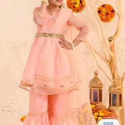 pspeaches Girls Floral Embroidered Regular Kurta with Sharara & With Dupatta-image-38