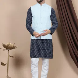 Anouk Grey Ethnic Motifs Embroidered Pure Cotton Straight Kurta & Churidar & Nehru Jacket-picture-13