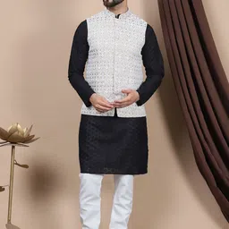 Anouk Black Floral Embroidered Straight Thread Work Pure Cotton Kurta with Churidar-picture-18