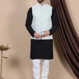 Anouk Black Floral Embroidered Regular Pure Cotton Straight Kurta With Churidar-image-5