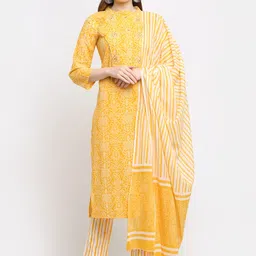 KALINI Women Yellow Bandhani Printed Pure Cotton Kurta with Trousers & With Dupatta-image-49