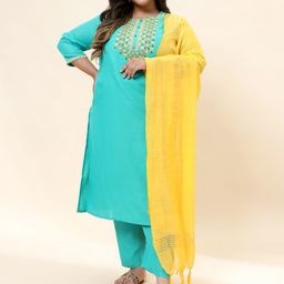 Sringam Round Neck Ethnic Motifs Embroidered Regular Thread Work Kurta Set-image-26