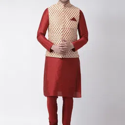 DEYANN Ethnic Motifs Mandarin Collar Straight Kurta with Pyjamas & Nehru Jacket-picture-57