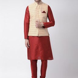 DEYANN Ethnic Motifs Regular Kurta with Pyjamas And Nehru Jacket-picture-4